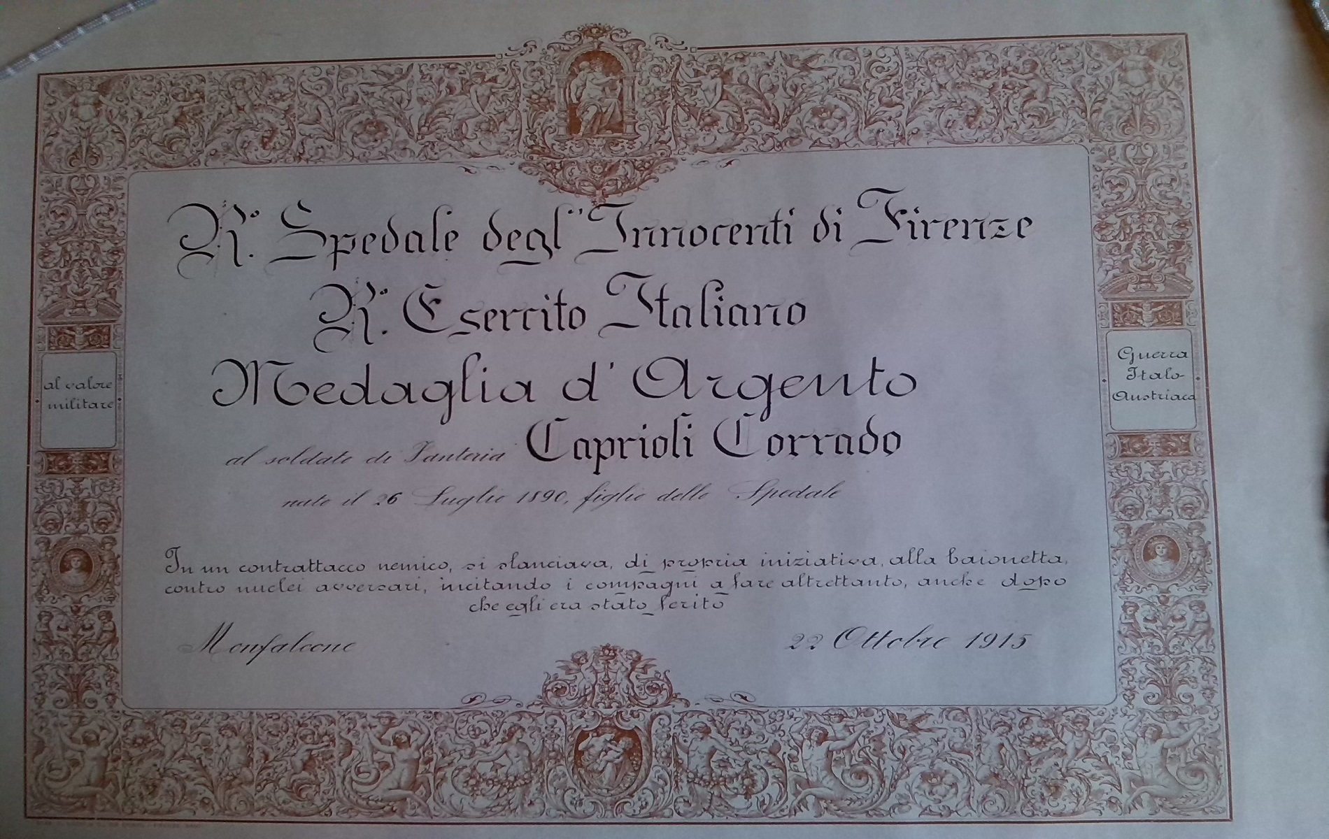 Perc. 4. Tema 3, Foto B, Diploma del soldato di fanteria C. Caprioli