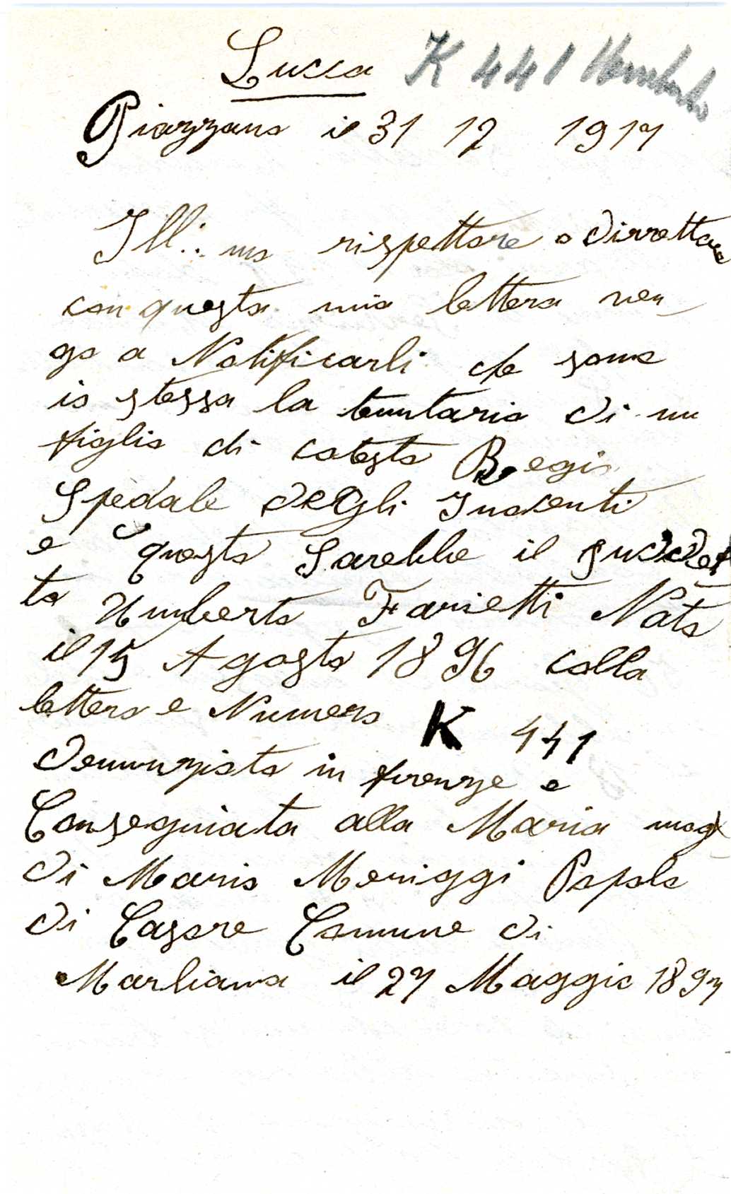 Lettera tenutaria di Farietti (Foto IDI)