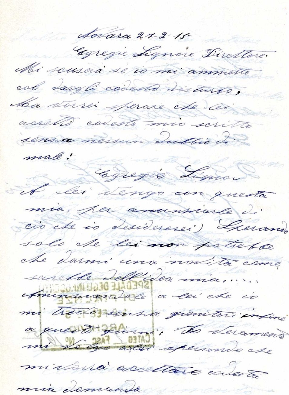 Lettera di Aurelio Giorgici al Commissario degli Innocenti (Foto IDI)